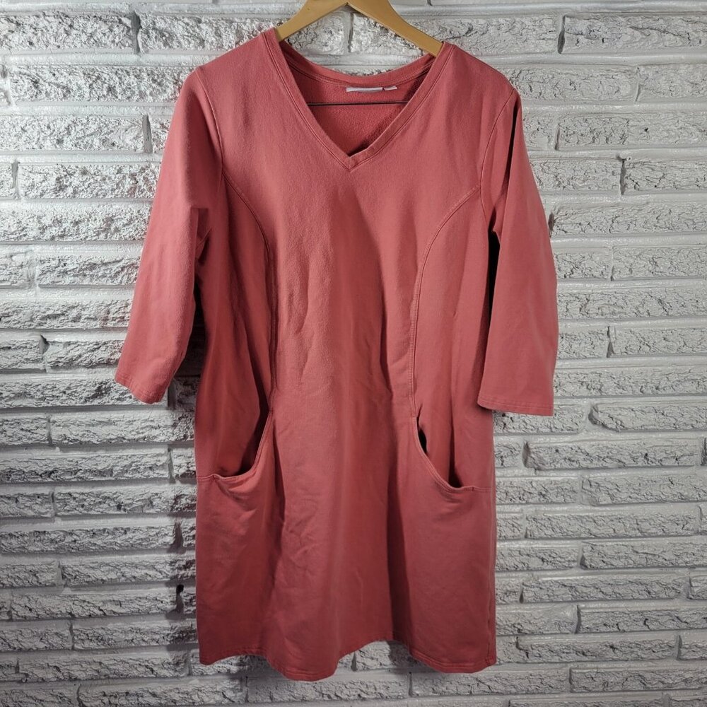 Denim & Co Womens XL Orange Dress 3/4 Sleeve V-Neck Cotton Blend Shirt ORA34E
